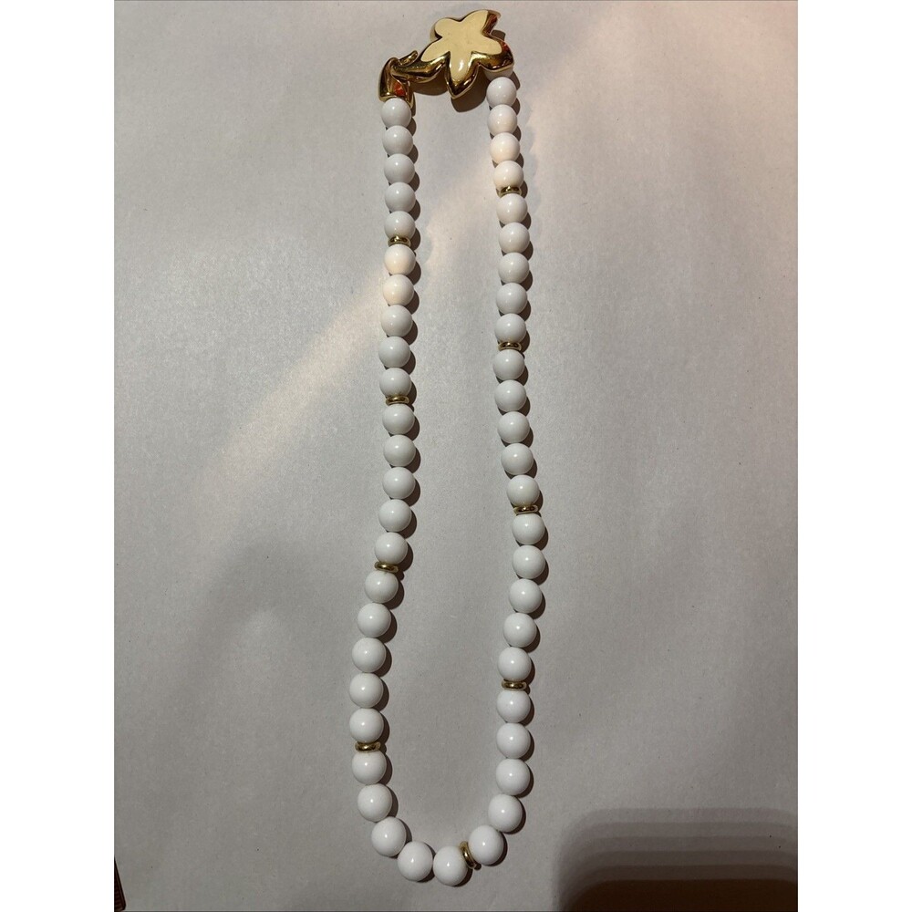 Vintage Napier White And Gold Bead Necklace About  30”
